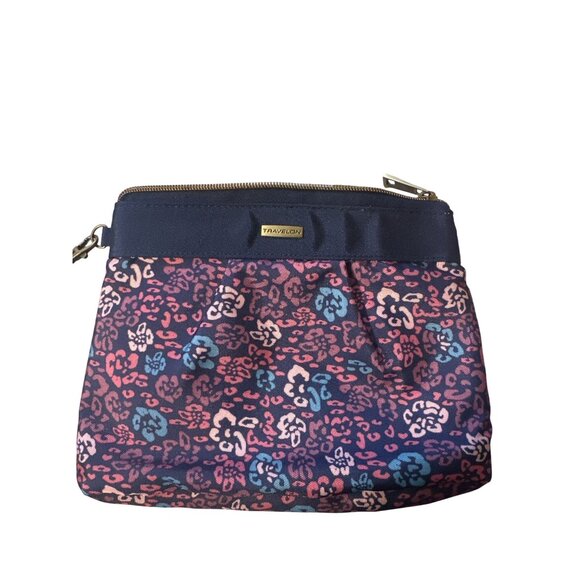💖Travelon Wristlet Purse With Leopard Print In Blue & Pink With Zipper Closure - Picture 2 of 4